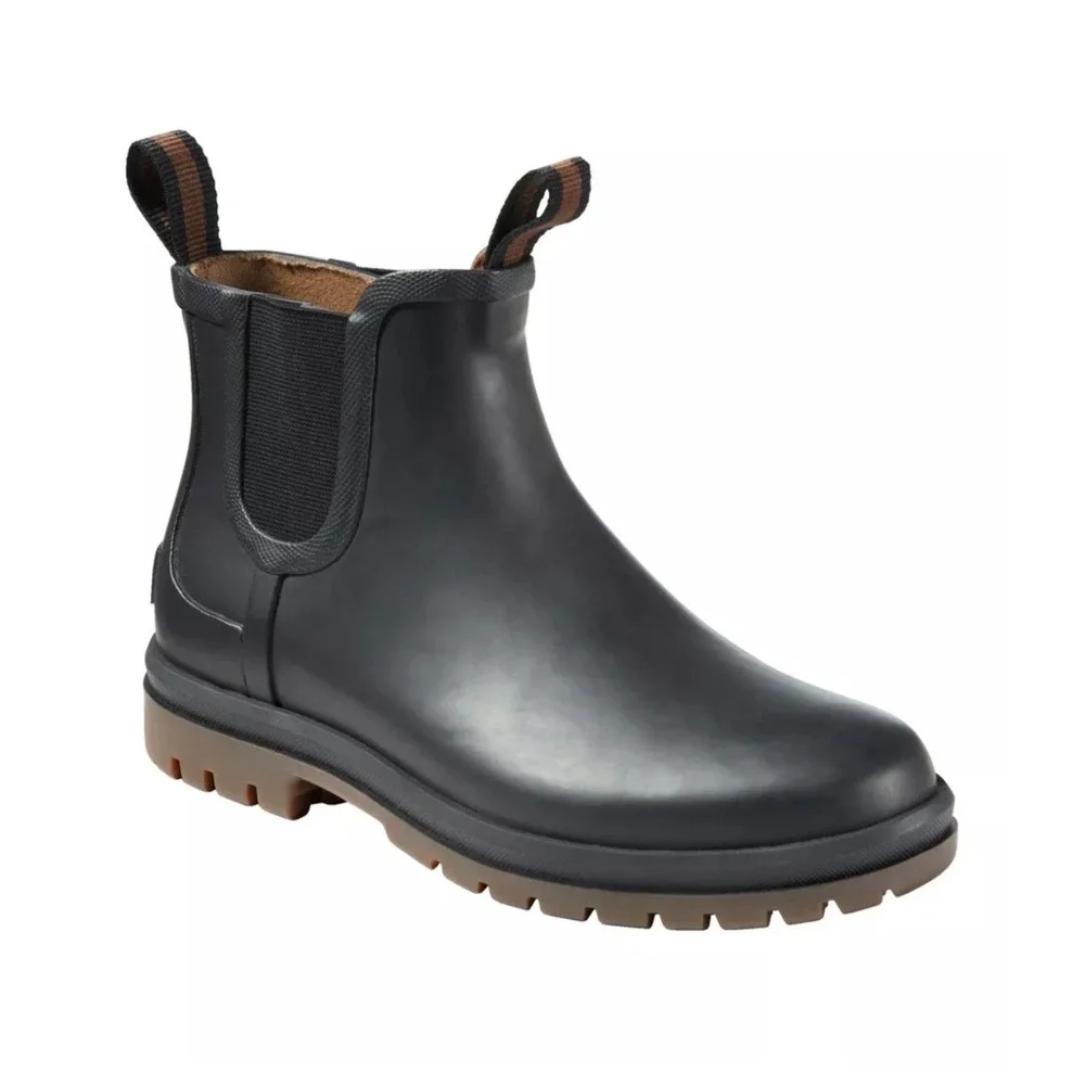L.L.Bean Rugged Wellie Chelsea Waterproof Rain Boots Size 8 Black Rubber Slip On